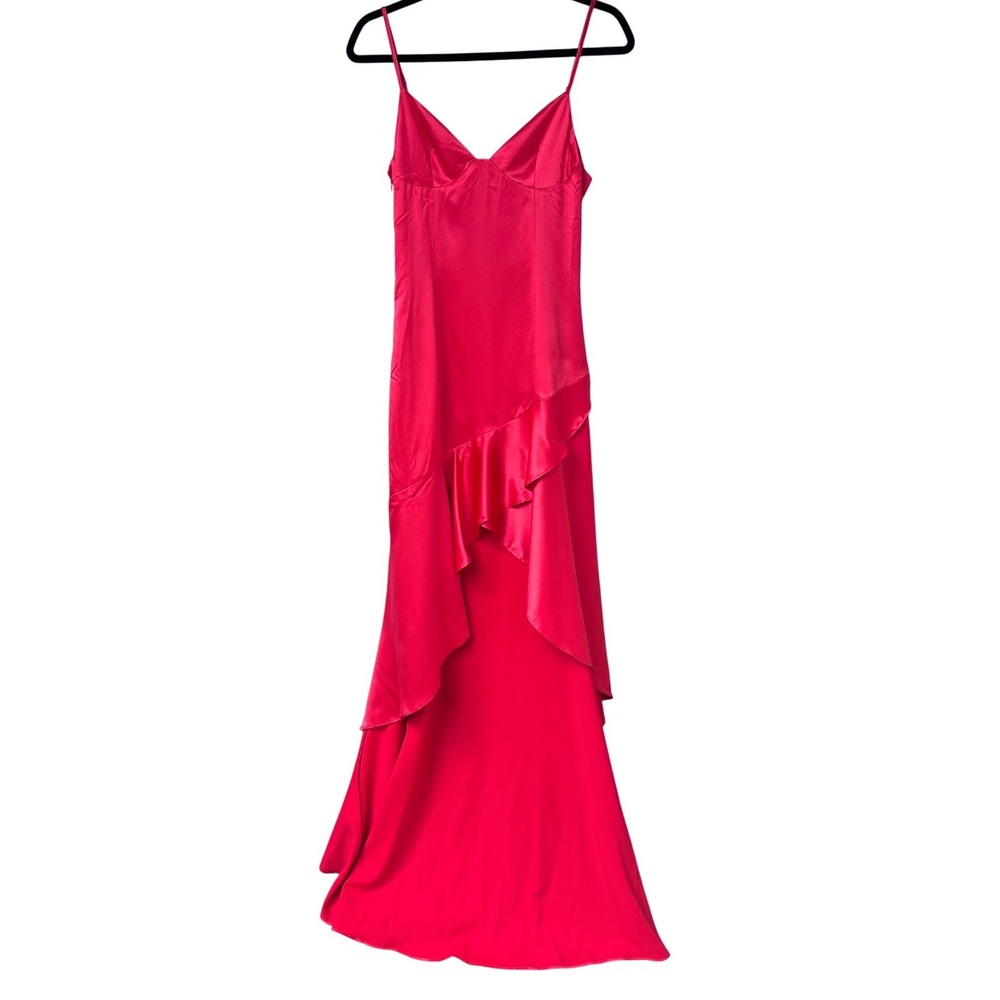Dear Emilia Hello Molly Red Maxi Dress Women S Ruffle Satin V-Neck Prom Glamour